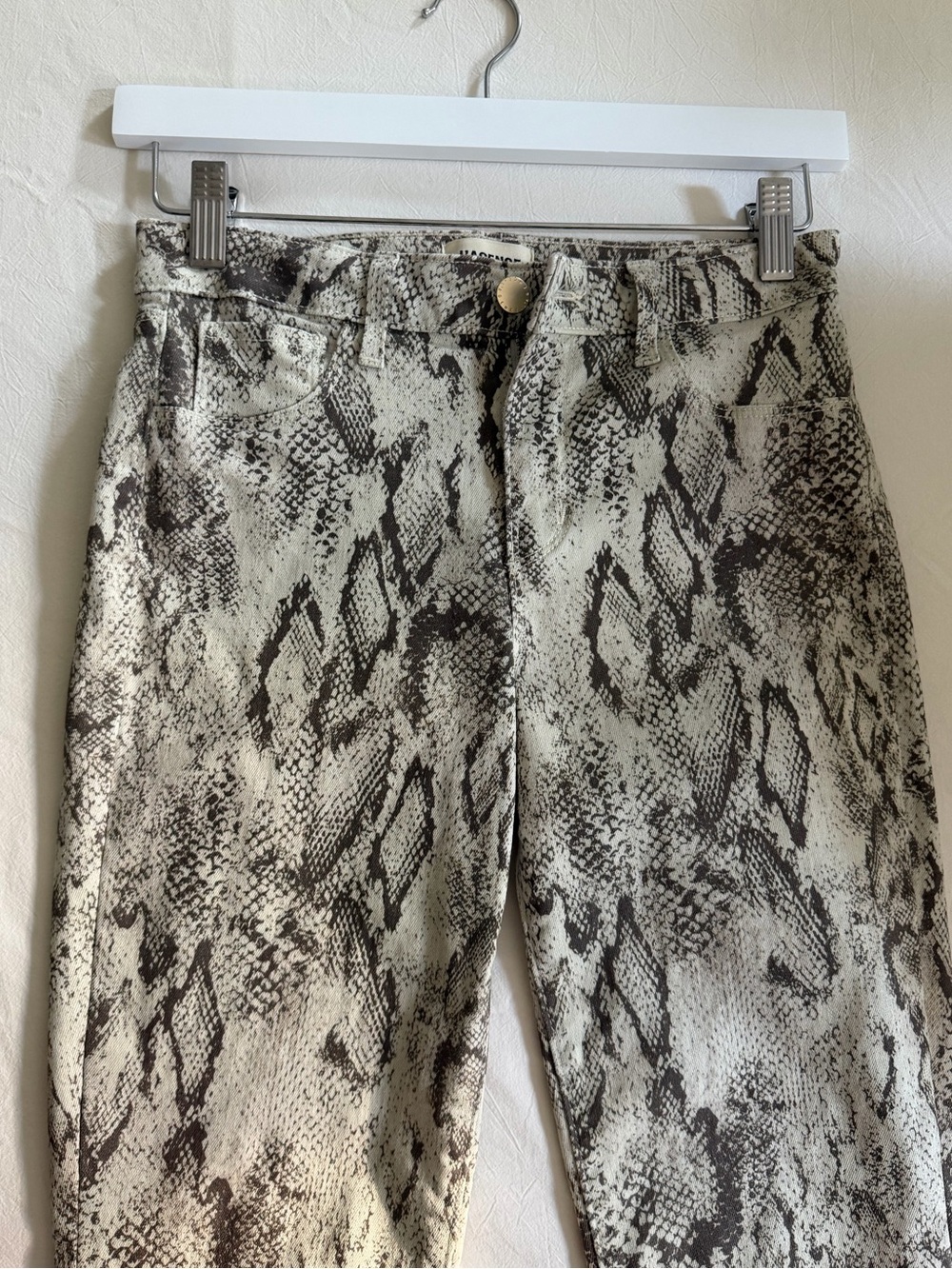 LAGENCE snakeskin cropped bootcut flare jeans